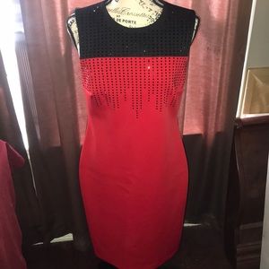 Calvin Klein black red dress stones size 4 nwot